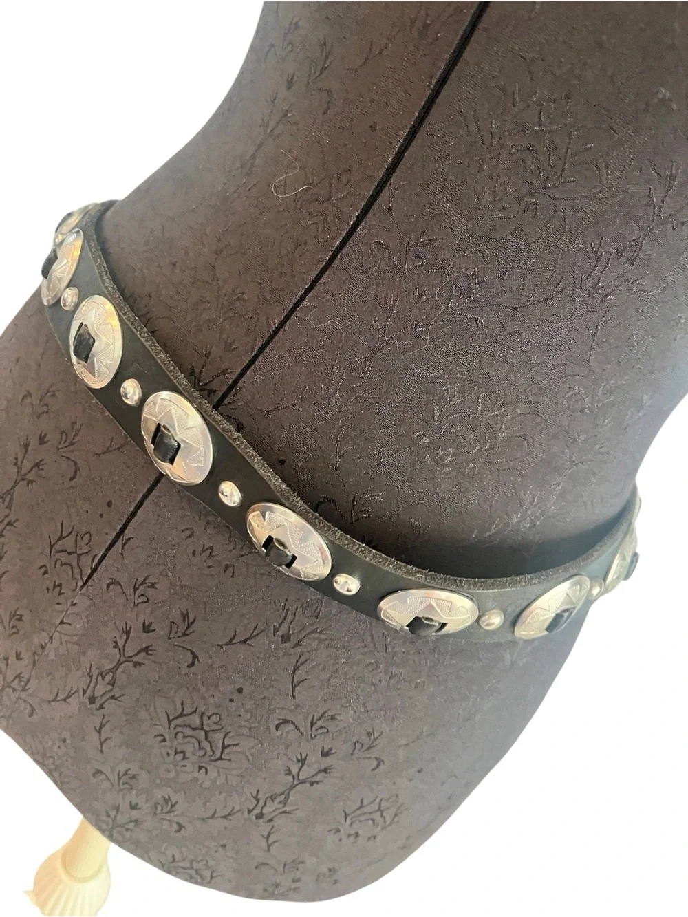 Vintage Black Leather Conch Belt 36” Western Cowboy Southwest